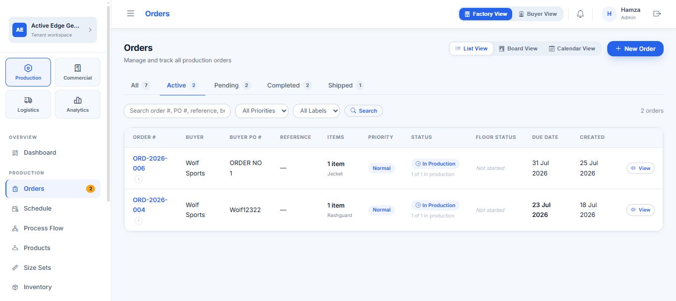 MyFloorSync orders list showing buyer, priority, status, floor status and due date